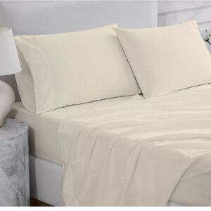 Aireolux Queen 600 Thread Count Cotton Sateen Sheet Set Ivory